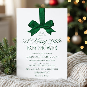 Elegant Green Bow Christmas Baby Shower Invitation