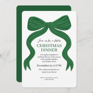 Elegant Green Bow Christmas Dinner Invitation