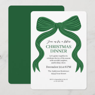 Elegant Green Bow Christmas Dinner Invitation