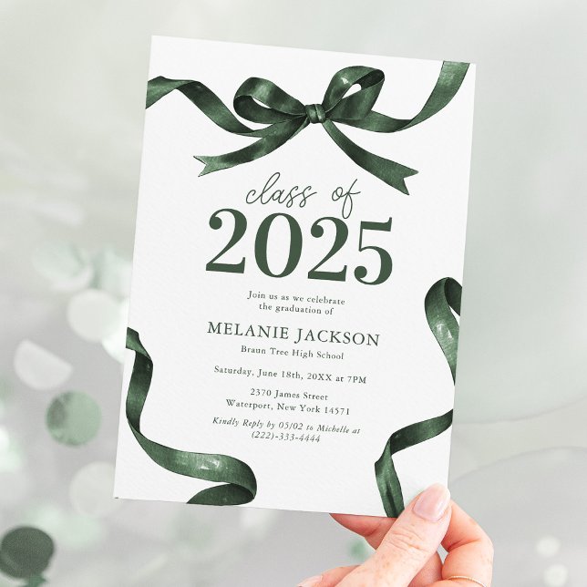 Elegant Green Bow Graduation Party Invitation (Creator Uploaded)