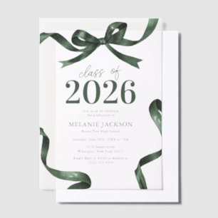 Elegant Green Bow Graduation Party Vellum Invitations