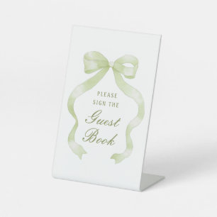 Elegant Green Bow Guest Book Pedestal Sign