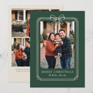 Elegant Green Bow Merry Christmas Family Photo Holiday Card