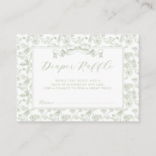 Elegant Green Bow Vintage Floral Diaper Raffle Enclosure Card