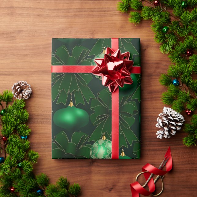 Elegant Green Bows Ornaments Christmas Wrapping Paper (Holiday Gift)