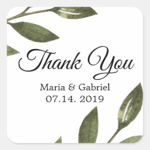Elegant green branches Airy Wedding Thank You Square Sticker