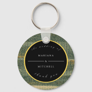 Elegant Green Brush with gold and black  Round  Keychain