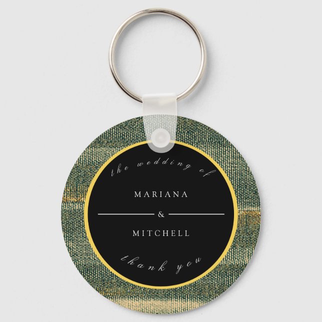 Elegant Green Brush with gold and black  Round  Keychain (Front)