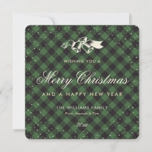Elegant Green Buffalo Plaid Snow Traditional Holiday Card