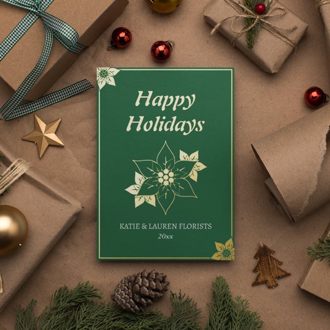 Elegant Green Business Logo Christmas Foil Holiday Card (Creator Uploaded)