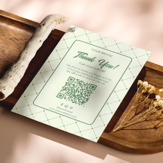 Elegant Green Business Thank You Card with QR-code