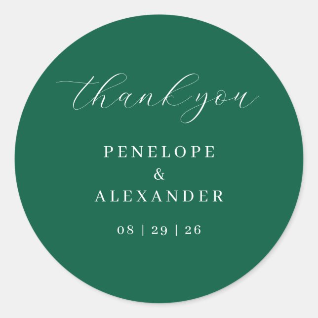 Elegant Green Calligraphy Classic Round Sticker (Front)