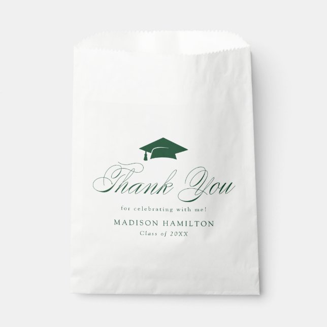 Elegant Green Calligraphy Graduation Thank You Favour Bag (Front)