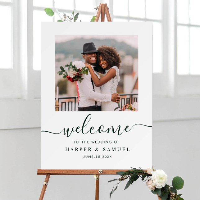 Elegant Green Calligraphy Photo Wedding Welcome Poster (Creator Uploaded)