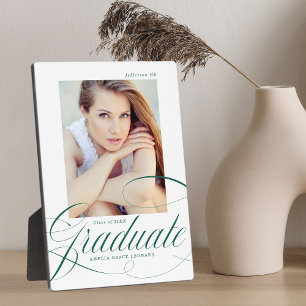 Elegant Green Calligraphy Script Graduation Photo Plaque