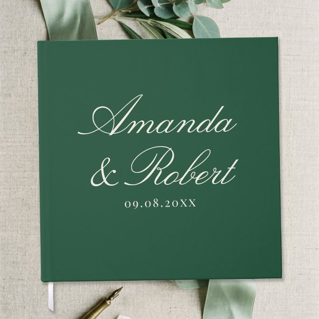 Elegant Green Calligraphy Wedding Guest Book (Creator Uploaded)