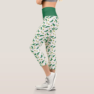 Elegant Green Chile Pattern Capri Leggings