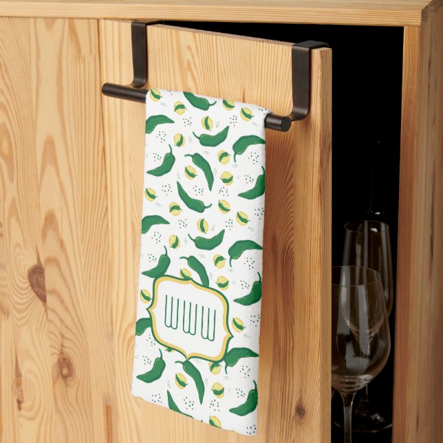 Elegant Green Chile Pattern Kitchen Towel (Thirds Fold)