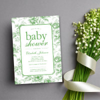 Elegant Green Chinoiserie Baby Shower Invita