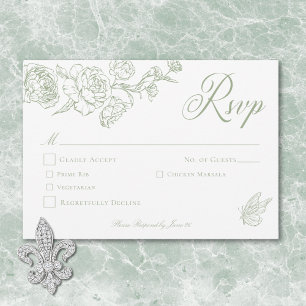 Elegant Green Chinoiserie Bird & Crest Wedding RSVP Card