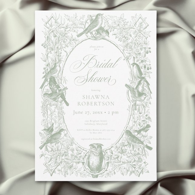Elegant Green Chinoiserie Nature & Birds Shower Invitation (Elegant Green Chinoiserie Nature & Birds Shower Invitation)