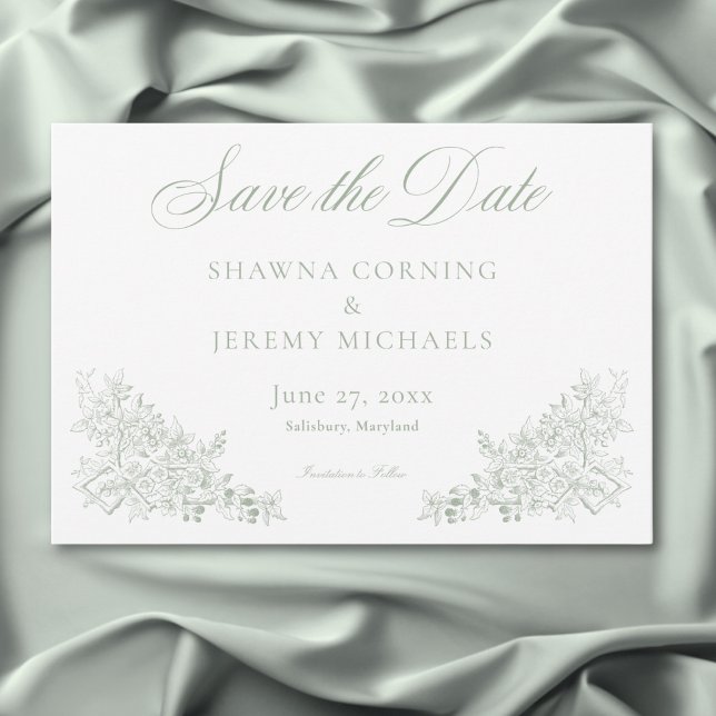 Elegant Green Chinoiserie Nature & Birds Wedding Save The Date (Creator Uploaded)
