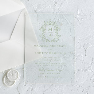 Elegant Green Chinoiserie Victorian Floral Wedding Acrylic Invitations