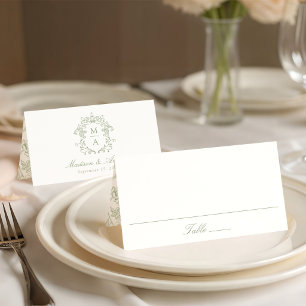 Elegant Green Chinoiserie Victorian Floral Wedding Place Card