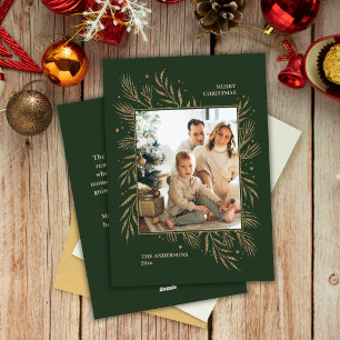 Elegant Green Christmas Custom Photo Message Holiday Card