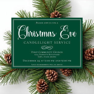 Elegant Green Christmas Eve Candlelight Service Invitation