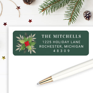 Elegant Green Christmas Greenery Return Address