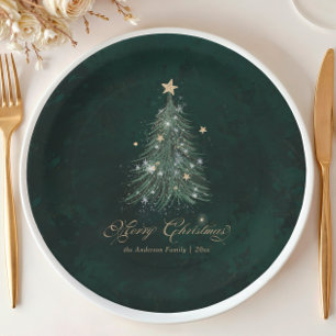 Elegant Green Christmas Paper Plate