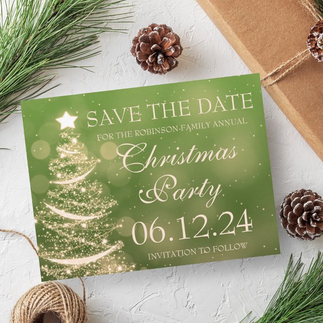 Elegant Green Christmas Party Save The Date Announcement Postcard (Elegant Green Christmas Party Save The Date Announcement Postcard)