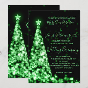 Elegant Green Christmas Tree Holiday Wedding Invitation