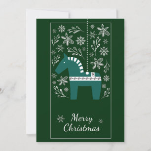 Elegant Green Christmas Tree Horse Decoration  Holiday Card