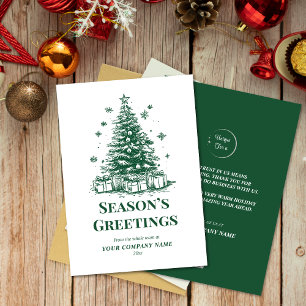 Elegant Green Christmas Tree With Custom Logo Holiday Card