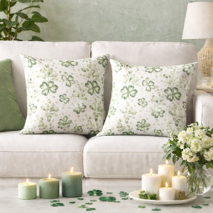 Elegant Green Clover Pattern Throw Pillow