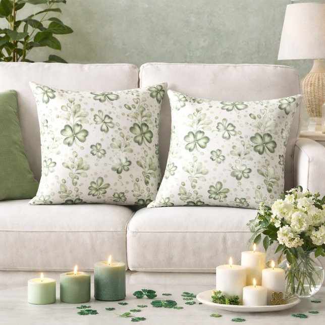 Elegant Green Clover Pattern  Throw Pillow (Creator Uploaded)