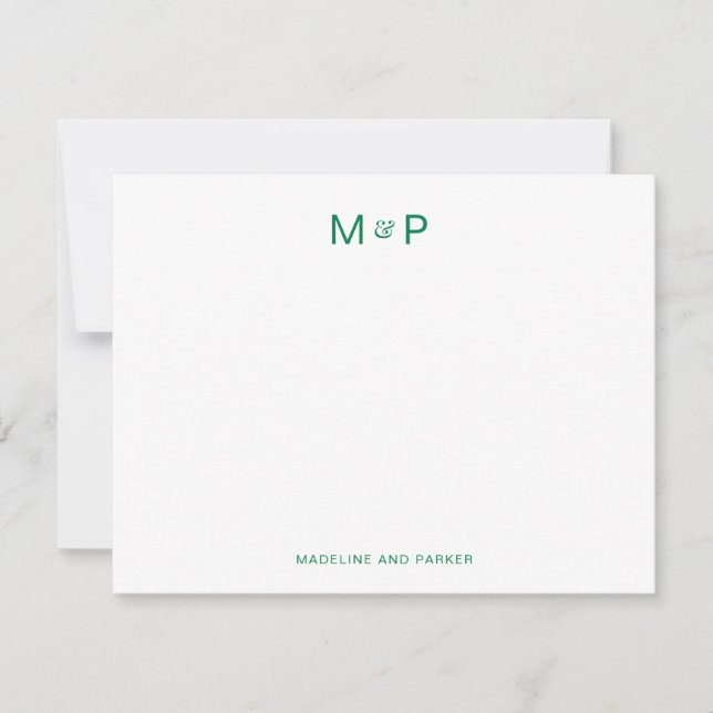 Elegant Green Contemporary Couple Monogram Card (Front)