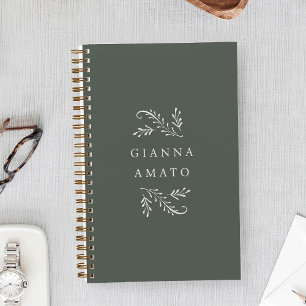 Elegant Green & Cream Botanical Personalized Notebook