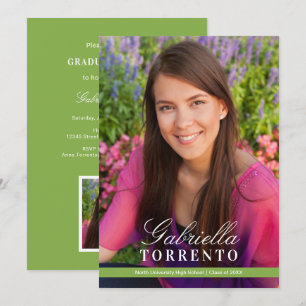 Elegant Green Custom Photo Graduation Party Invitation