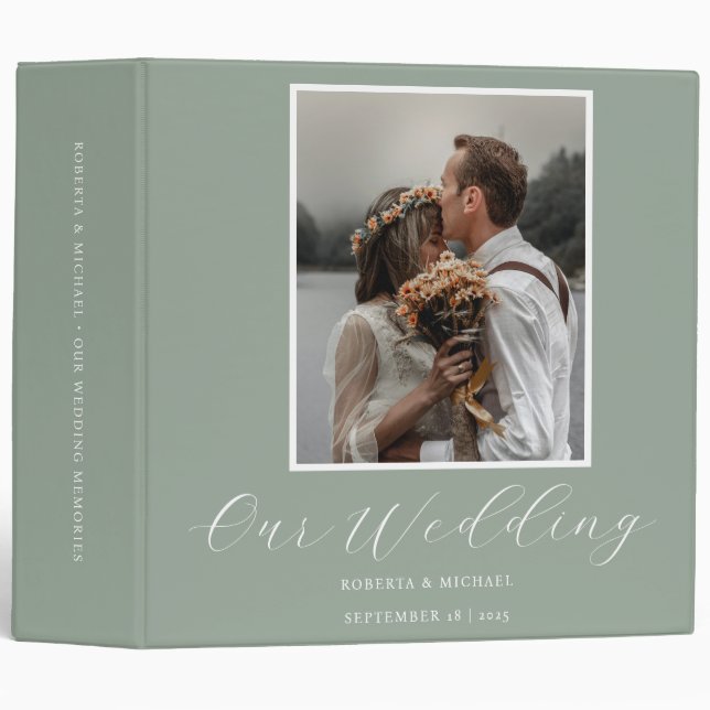 Elegant Green Custom Photo Our Wedding Album Binder (Front/Spine)