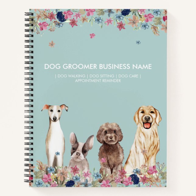 Elegant Green Cute Dog Pet Business Notebook (Front)