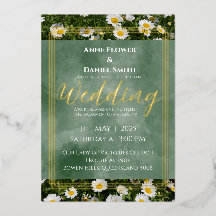Elegant Green Daisy Foil Invitation