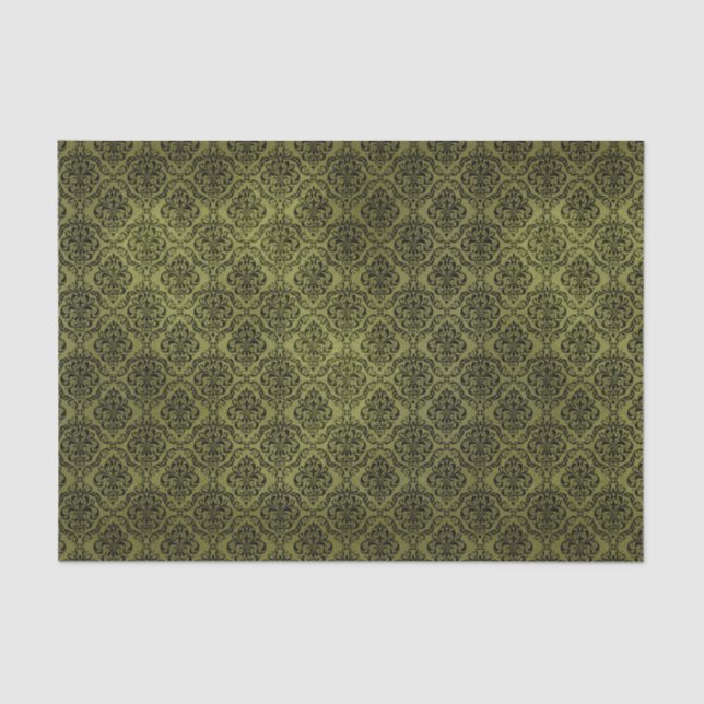 Elegant Green Damask Tissue Paper (Front)