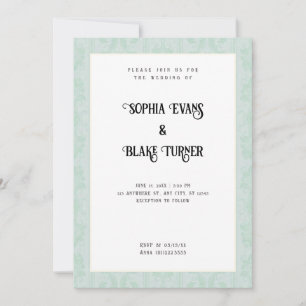 Elegant Green Damask Traditional White Wedding Invitation