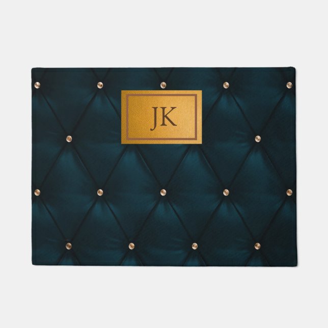 Elegant Green,Diamonds,Monogram Doormat (Front)