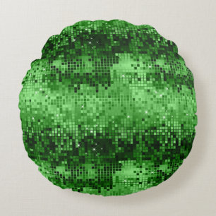 Elegant Green DiscoBall Glitter & Sparkles Round Pillow