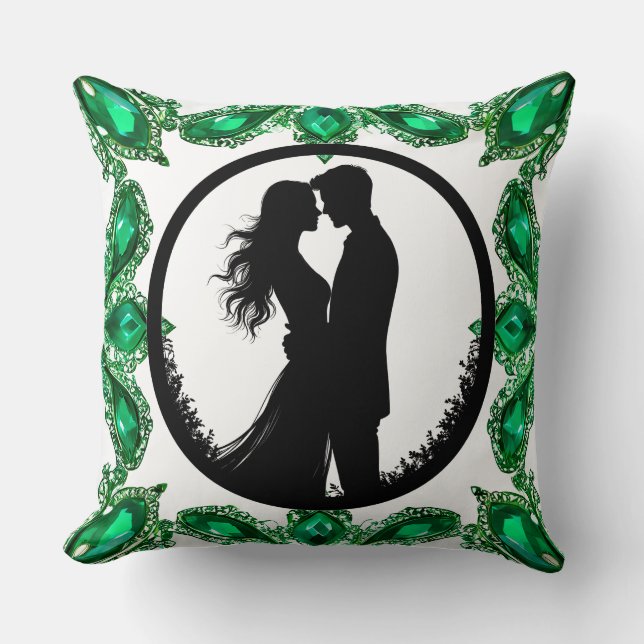 Elegant Green Emerald Gemstone Frame Throw Pillow (Front)