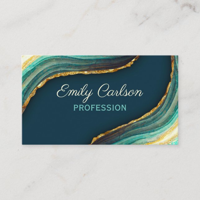 Elegant green emerald marble art faux gold glitter appointment card (Front)